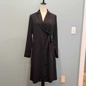 Fanco Tie Waist Single Button Black Trench Coat Medium